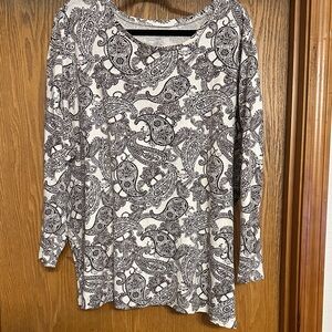 Roaman's Black and White Paisley Long Sleeve Top